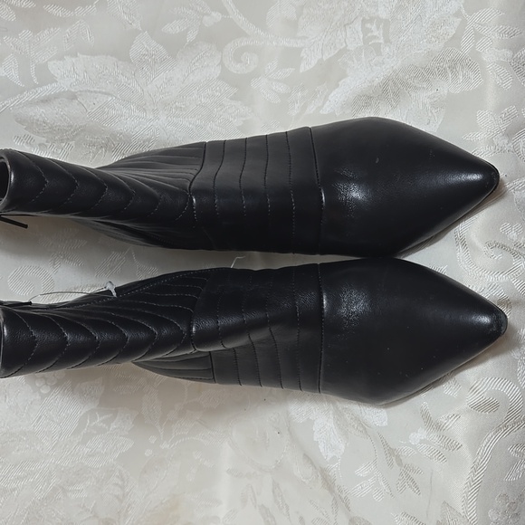 Koko And Palenki Black Leather Astrology Quilted Ankle Boots Booties